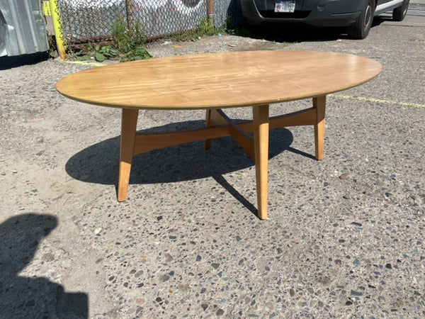 Oval Shaped MCM Style Blonde Wood Coffee Table