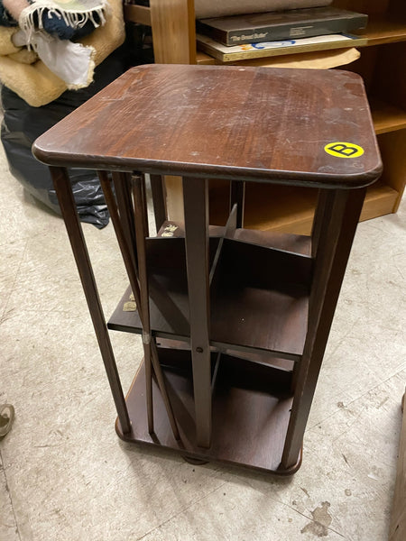 Rotating Wood Tall Bookcase or Record Storage Side Table