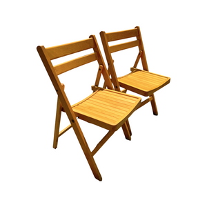 Pair of Blonde Maple Wood Slatted Dining Chairs