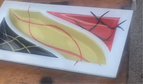Art Deco Glass Serving Platters - Red, Yellow, Black and White