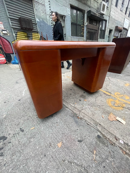Paul Goldman Art Deco Rounded Wood Veneer Desk Finished on Both Sides