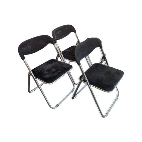 1980s Brevetatto Vintage Chrome Folding Chair With Useable Black Upholstery