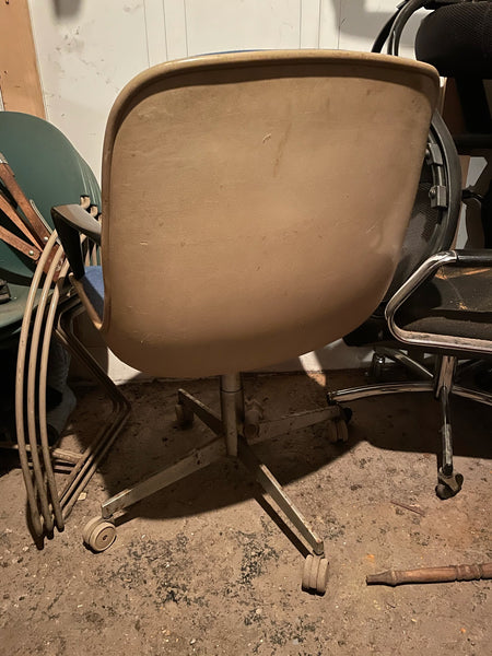 Mid Century Blue and Chrome Vintage Armed Swivel Desk Chair