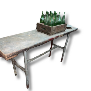 Industrial Metal Base And Wood Top Counter Height Desk or Work Bench Table