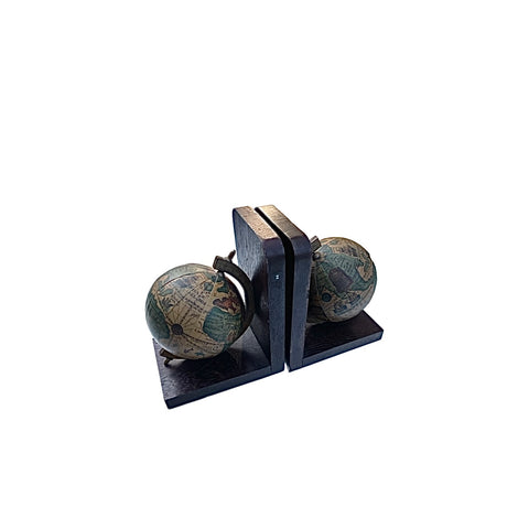 Set of Vintage Wood Globe Ball Bookends