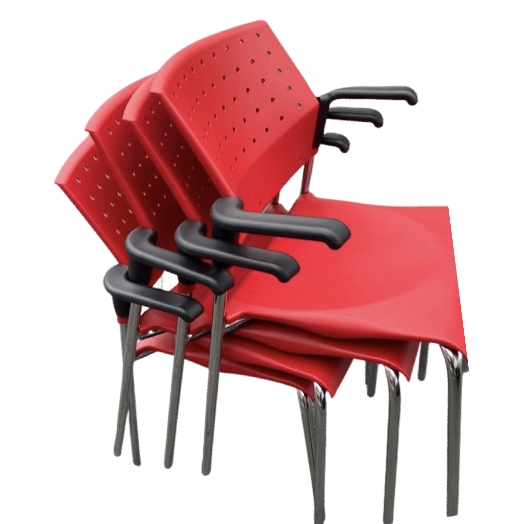Set of 4 Red Sonic Stack Chairs With Arms