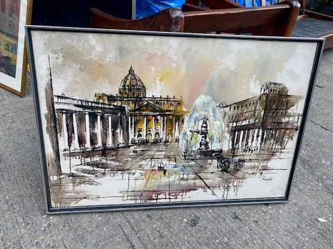 Framed Original Painting of Government Cityscape