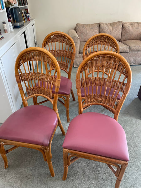 Peacock Medallion Bentwood Rattan Dining Chairs With Pink Cushions -Set/4