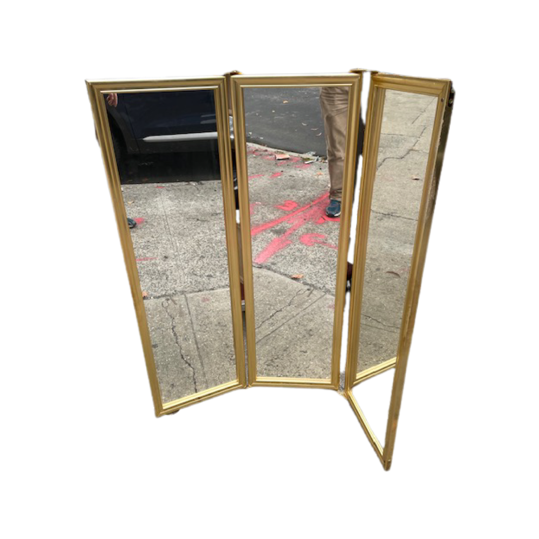 Door Hanging Trifold Brass Mirror - Half Height