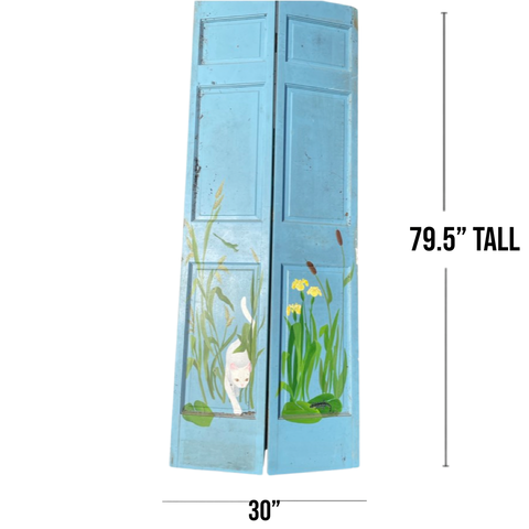 Hand Painted Baby Blue Cat Scene Room Divider