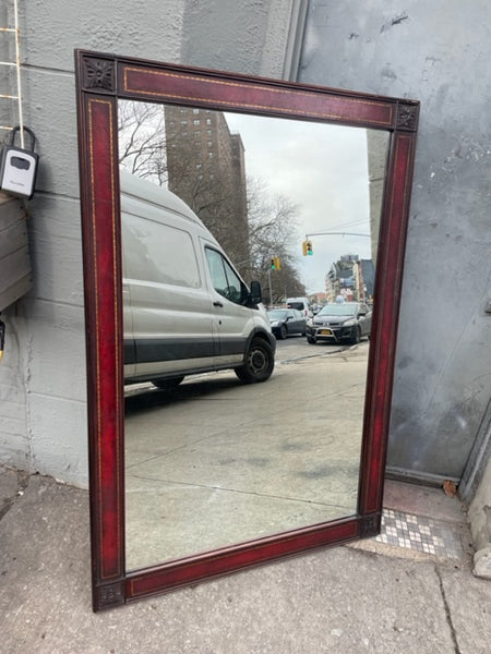 Large vintage mirror with leather inserts 38x57"