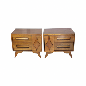 Pair of Young Manufacturing Walnut Mid Century Modern Nightside Tables