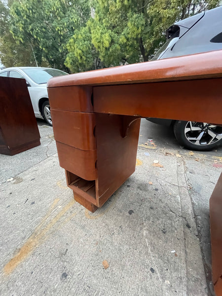 Paul Goldman Art Deco Rounded Wood Veneer Desk Finished on Both Sides