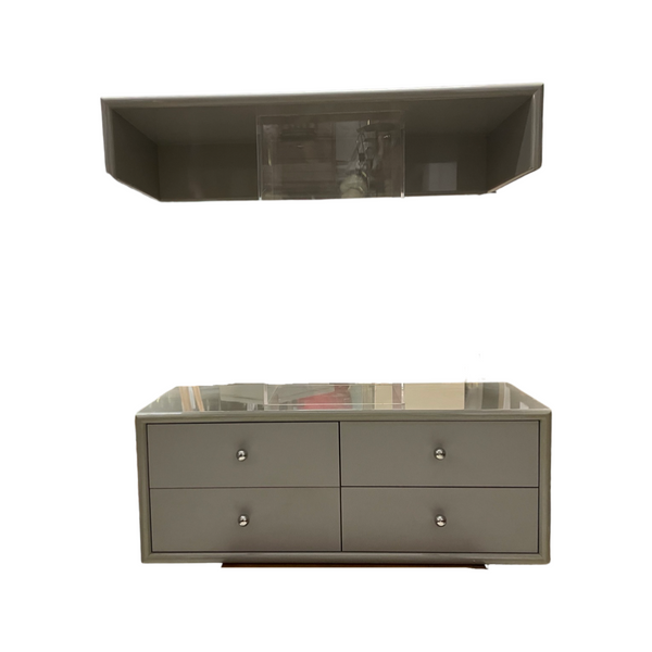 Postmodern Sage Green Lacquer Low-board with Hood Wall Unit Media Console