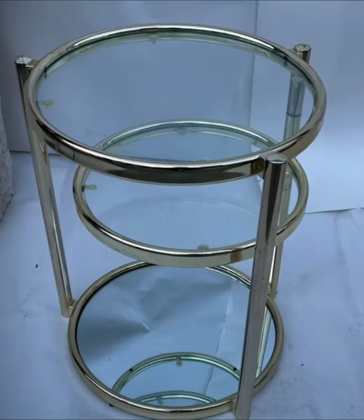 Postmodern Brass Round Adjustable Side Table