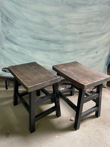 Wood and Metal Bench Stools - Two Sizes