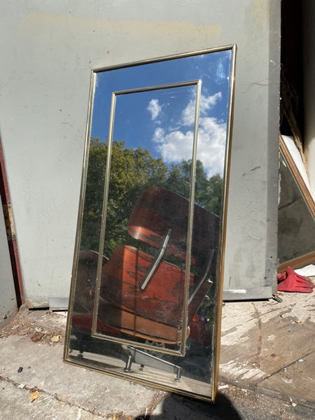 Pair of 1980s Gold Brass Framed Mirrors 15x30” tall (Pair Available Priced Individually)