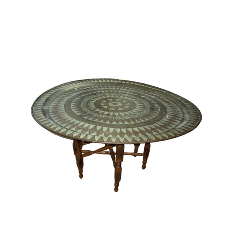 Large Moroccan Brass Top Collapsible Tea Table