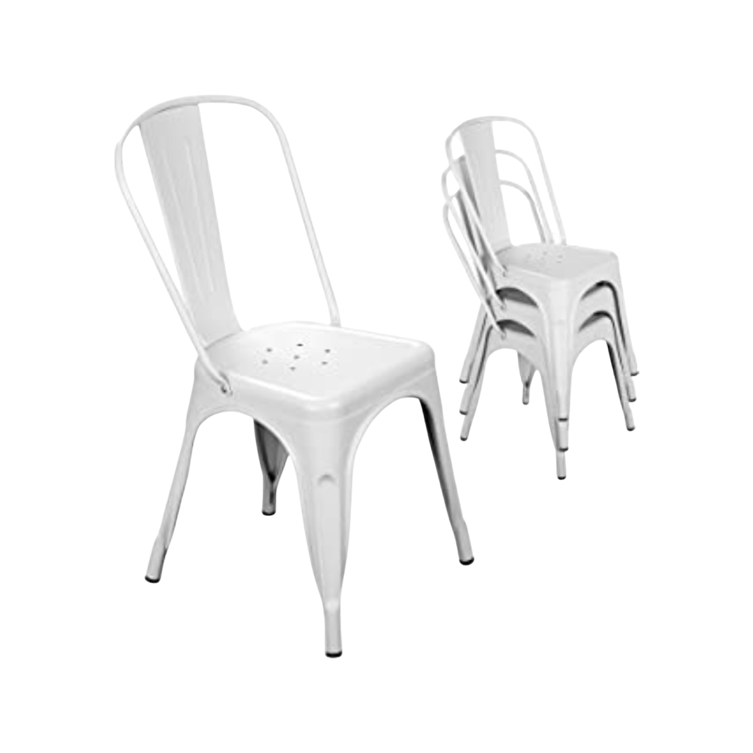 Matte White Metal Indoor/Outdoor Stackable Bistro Chairs (Priced Individually)