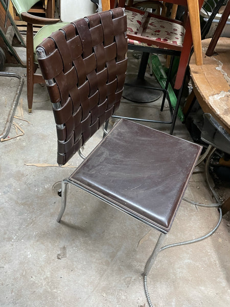 Brown Italian Woven chair  Leather And Chrome Dining Chairs