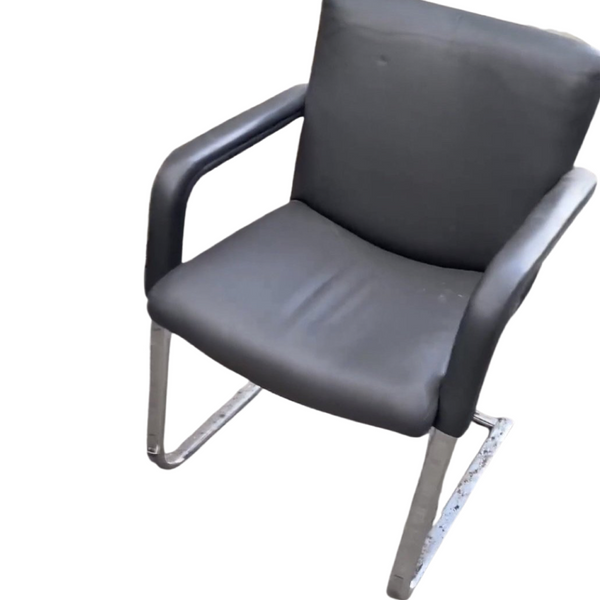 Grey Butter Leather and Chrome Cantilever Arm Chairs (Pair Available but Priced Individually)