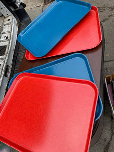 Vintage Fiberglass Trays Blue and Red