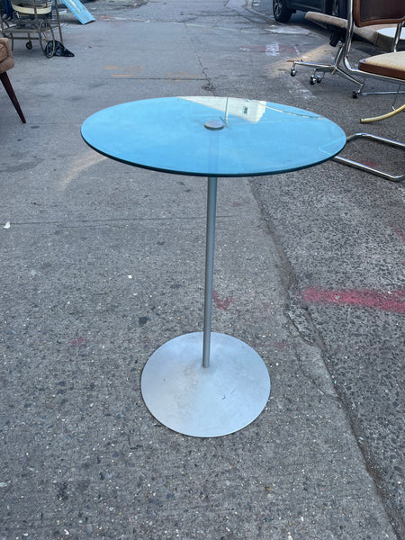 Modern Round Blue Glass Side Table Cone Base Make in Italy