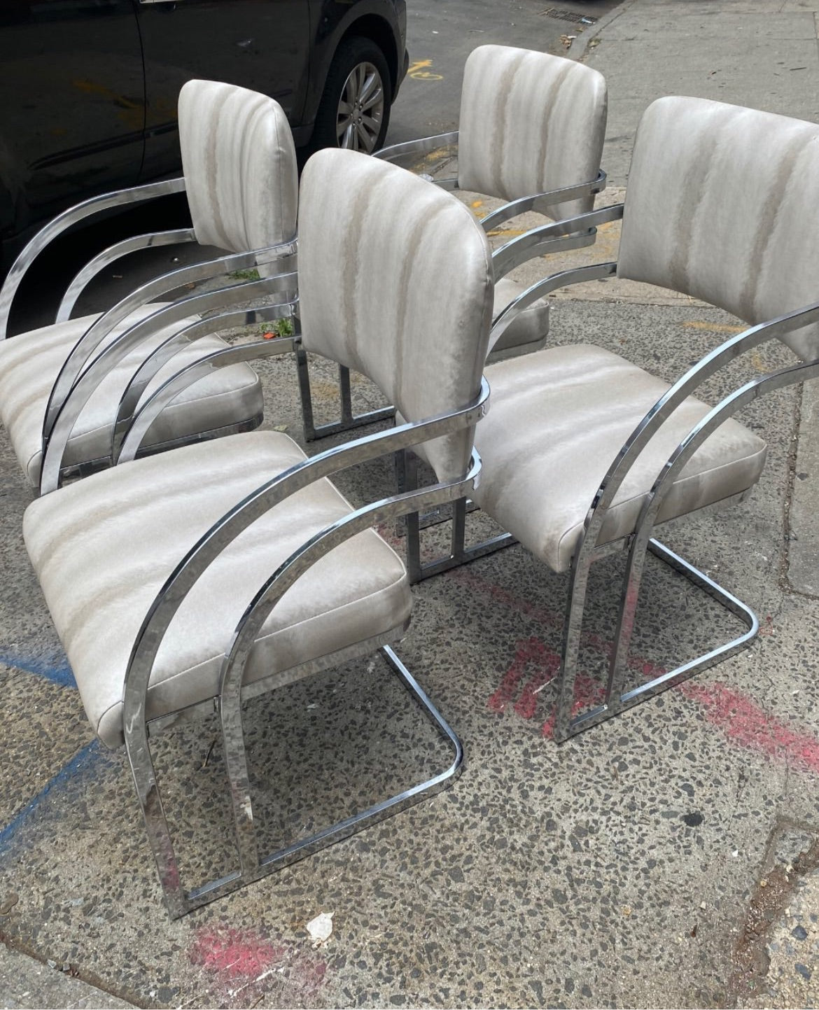 Set of 4 Thonet Cantilever Chrome Chairs with Embossed Vinyl
