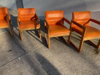Bright Orange Vinyl and Wood Accord Chairs