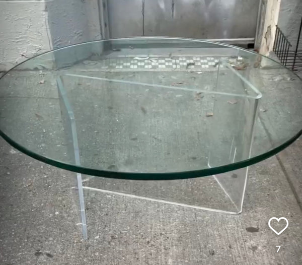Round Glass Coffee Table on “Z” Shaped Lucite Base
