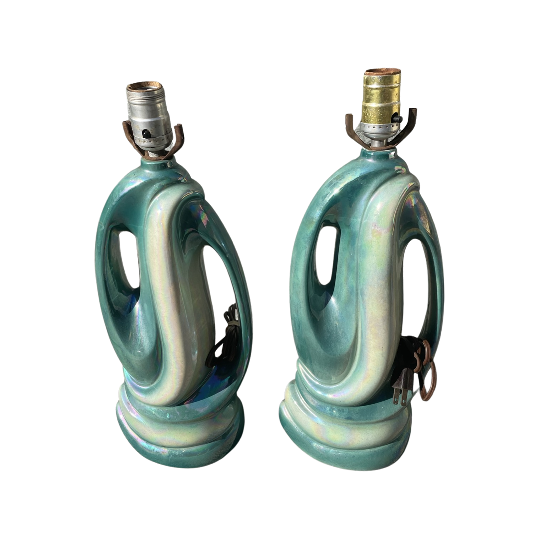 Pair of Vintage Ceramic Table Lamps in Turquoise