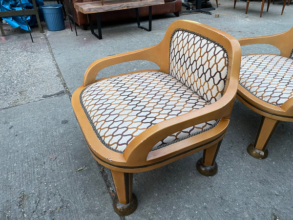 Pair of Neoclassic Birch Horseshoe Shaped Low Profile Lounge Chairs