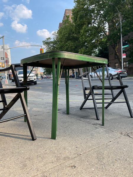 Pair of Black Folding Chairs and Green Asian Folding Table