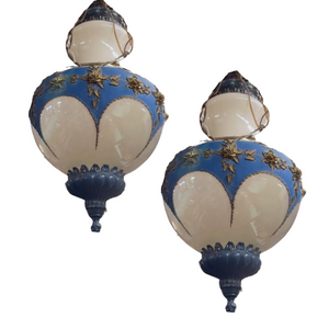 Pair of Blue Bohemian Plug in Ceiling Lamps