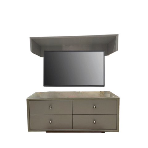 Postmodern Sage Green Lacquer Low-board with Hood Wall Unit Media Console