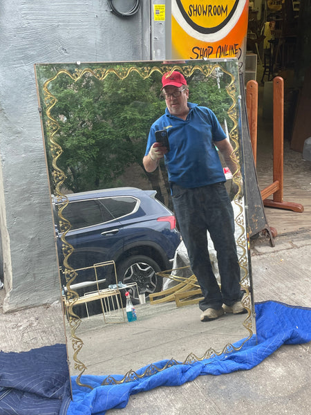 Edgeless Framed MCM Mirror with Gold Accents 33x48” tall