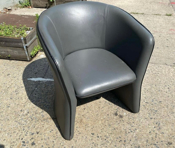 Grey Leather Armed Barrel Lounge Chairs (Several Available Priced Individually)