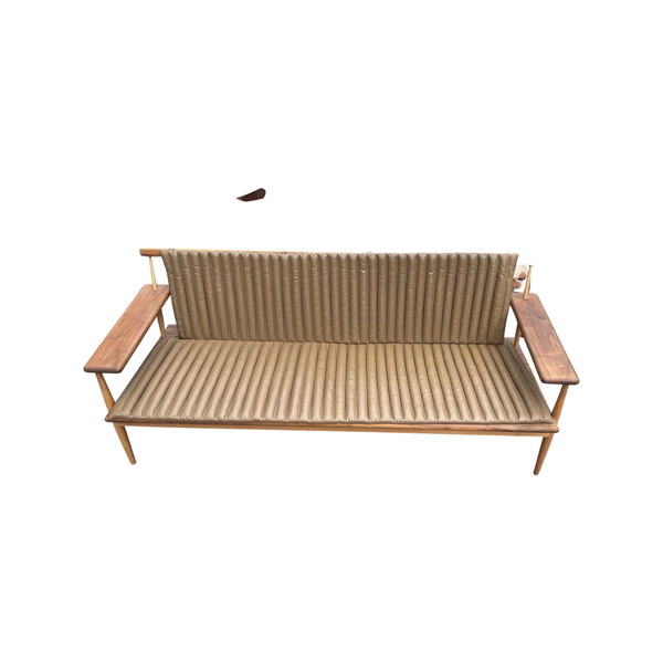 Onsen Sofa Bench in Walnut, Teak and Camel Leather by Morten