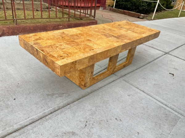 Paul Evans Style Burl Wood and Mirrored Large Coffee Table