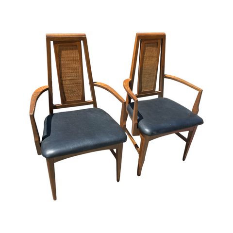 Pair of Cane Backed Mid Century Arm Dining Chairs