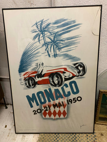 Monaco Racing Poster Framed 1950s - No glass