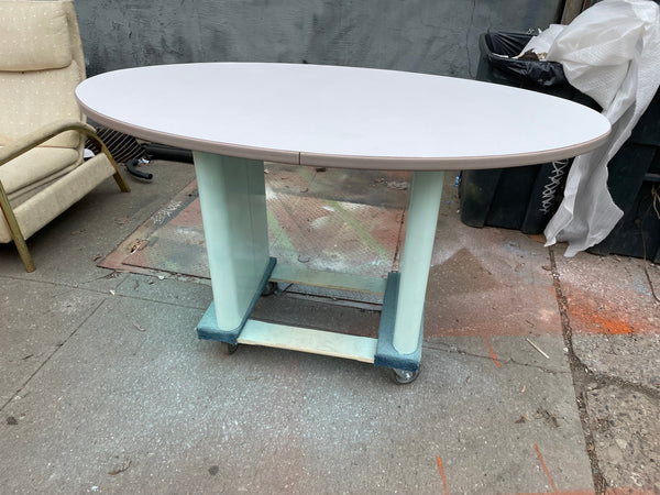 Oval Postmodern Dining Table with Mint Colored Base