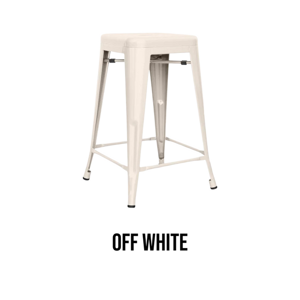Pairs of White and Off White Metal Indoor/Outdoor Stackable Bistro Bar Stools (Multiple Available)