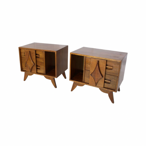 Pair of Young Manufacturing Walnut Mid Century Modern Nightside Tables
