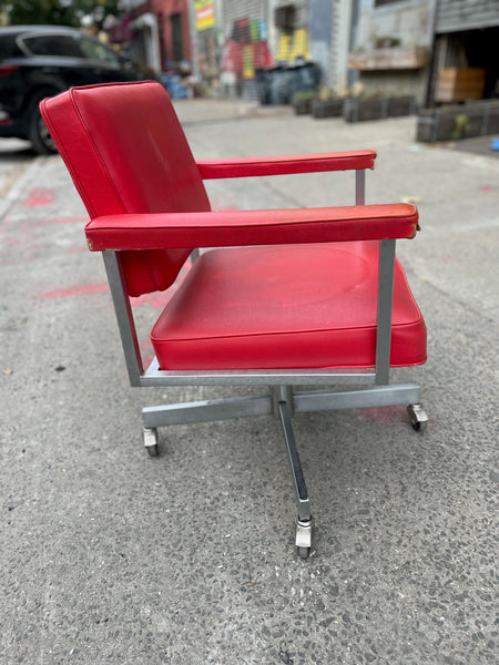 MCM Red Vinyl Square Rolling Desk Chair