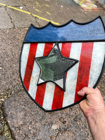 Hand painted Shield Mirror  Red, White and Blue Star Mirrors