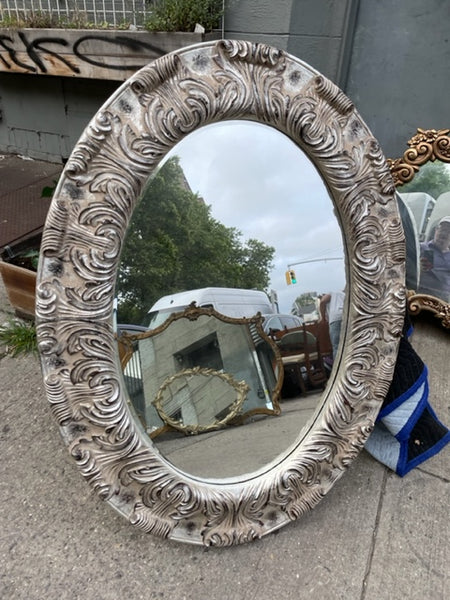 Large Silver Gilded Ornate Oval Mirror 36x48” tall