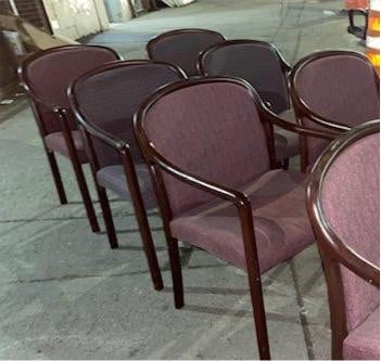 Set of Four Purple Gunlock Rounded Wood Arm Chairs