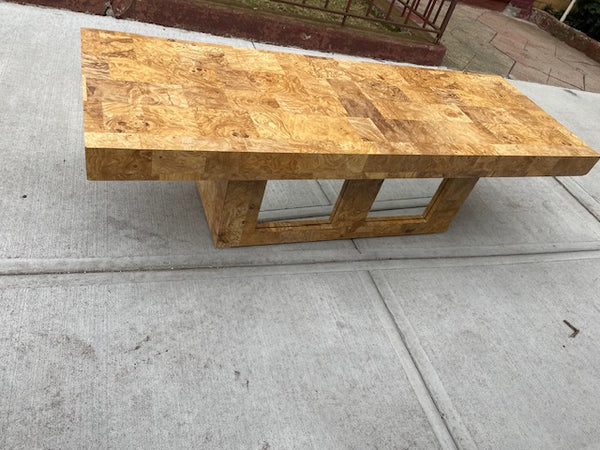 Paul Evans Style Burl Wood and Mirrored Large Coffee Table
