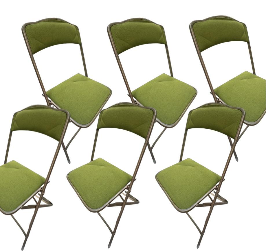 Set of 6 Brass Folding Chairs - Lime Green
